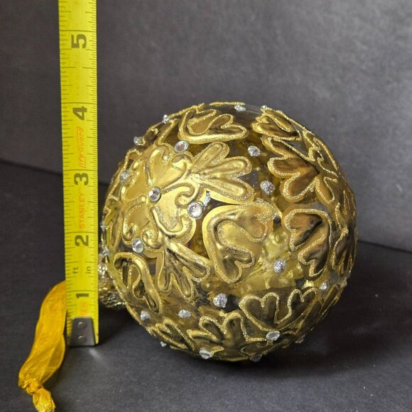 Frontgate Gold Glass Ornament Hand Decorated Glitter Embellished 4 Inch Holiday - Picture 7 of 8